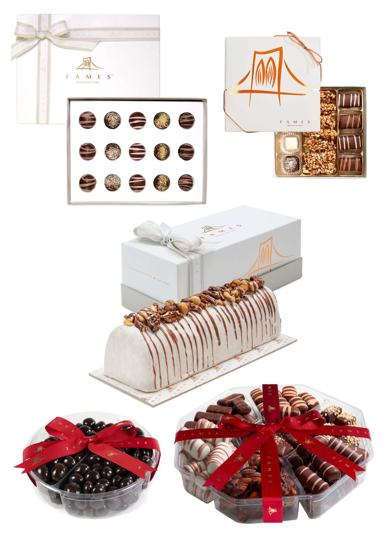 Large Holiday Chocolate Gift Assortment, 5 Chocolate Gifts, Kosher, Dairy Free.  Fames Chocolate   