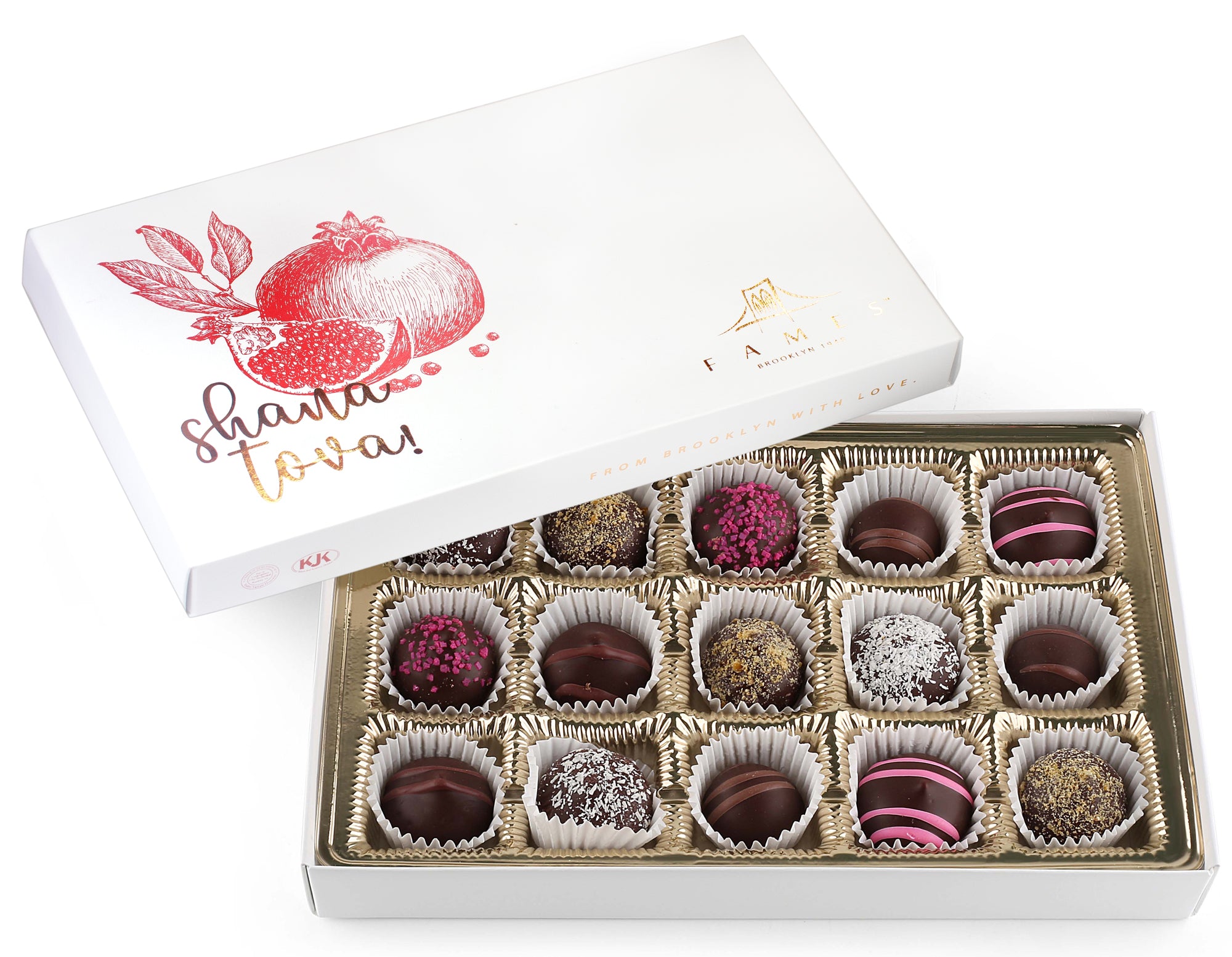Shana Tova Chocolate Gift Box - 15 Pc. Kosher Pareve.  Fames Chocolate   