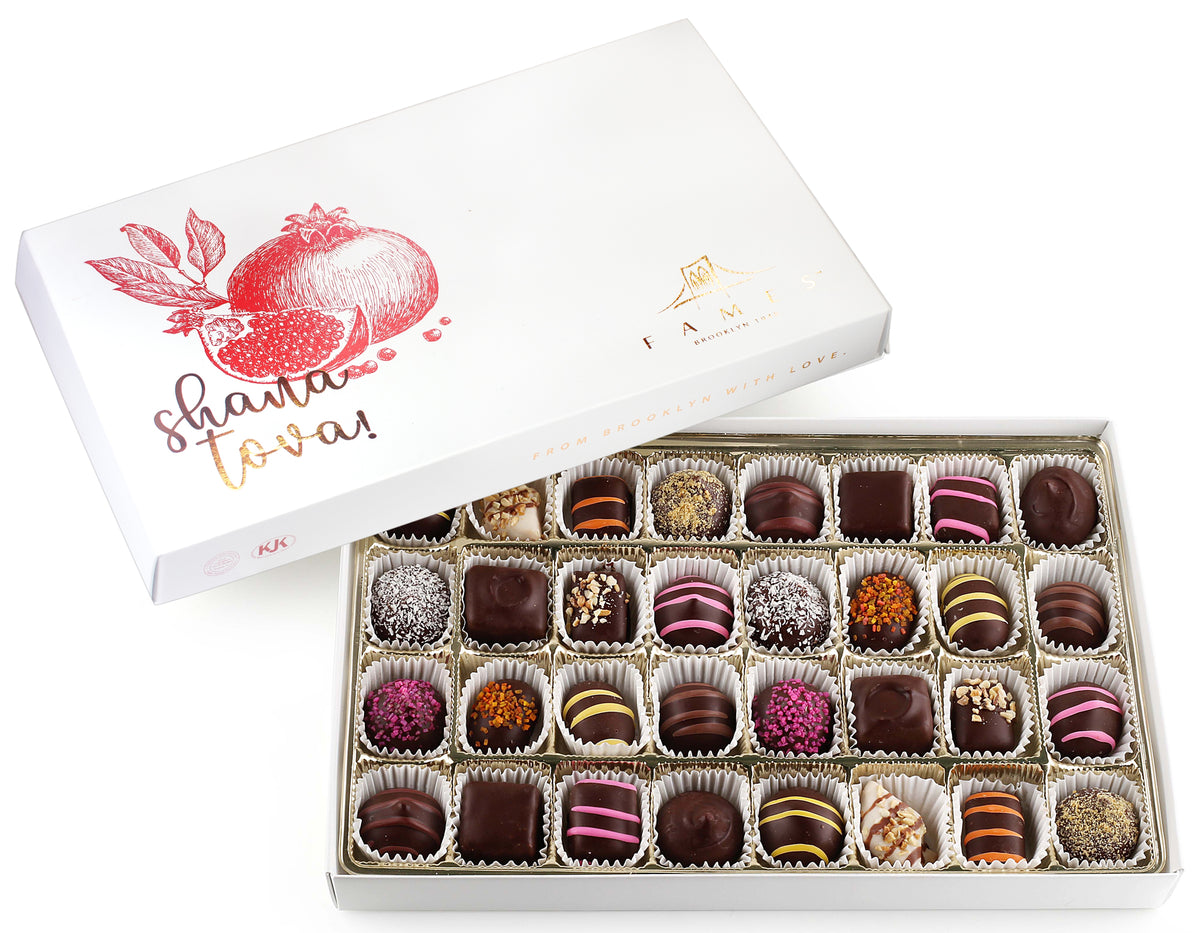 Shana Tova Chocolate Gift Set - 32 Pc. Kosher Pareve.  Fames Chocolate