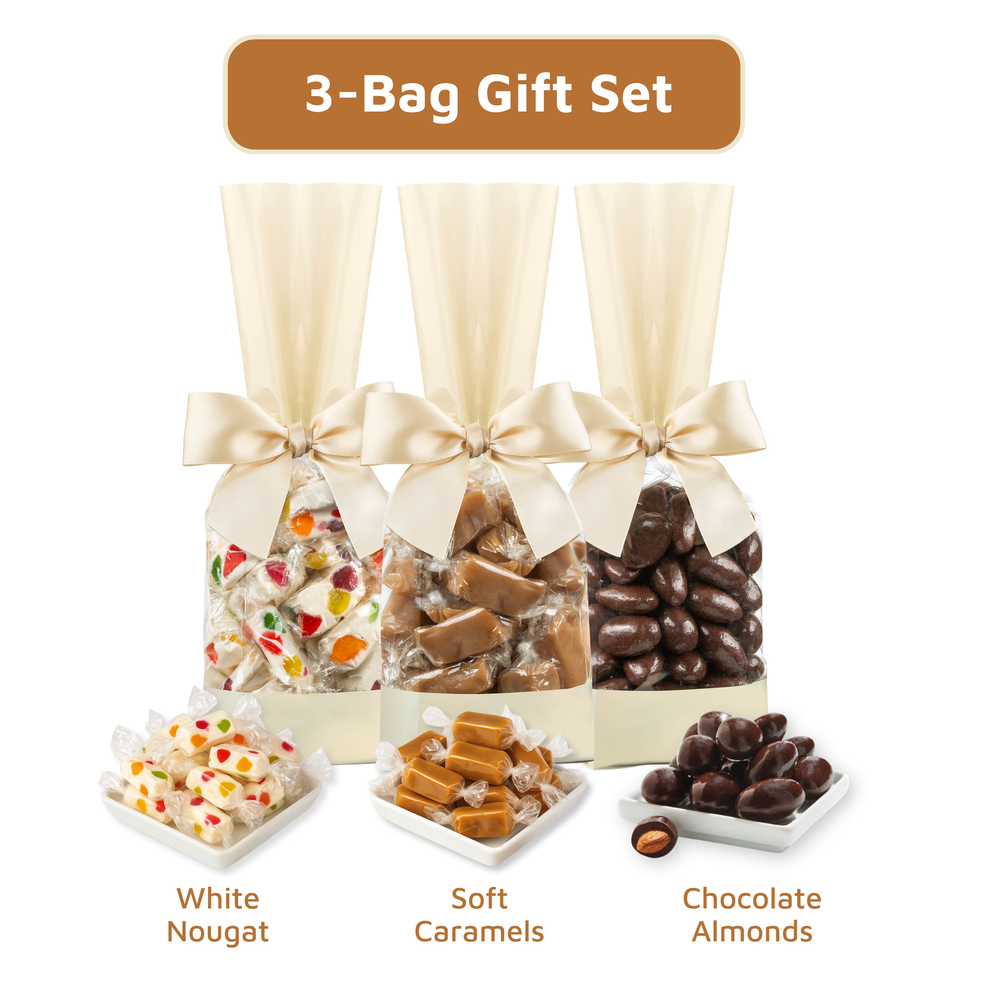 Timeless Treats Trio – Caramels, Chocolate Almonds & Nougat Bliss