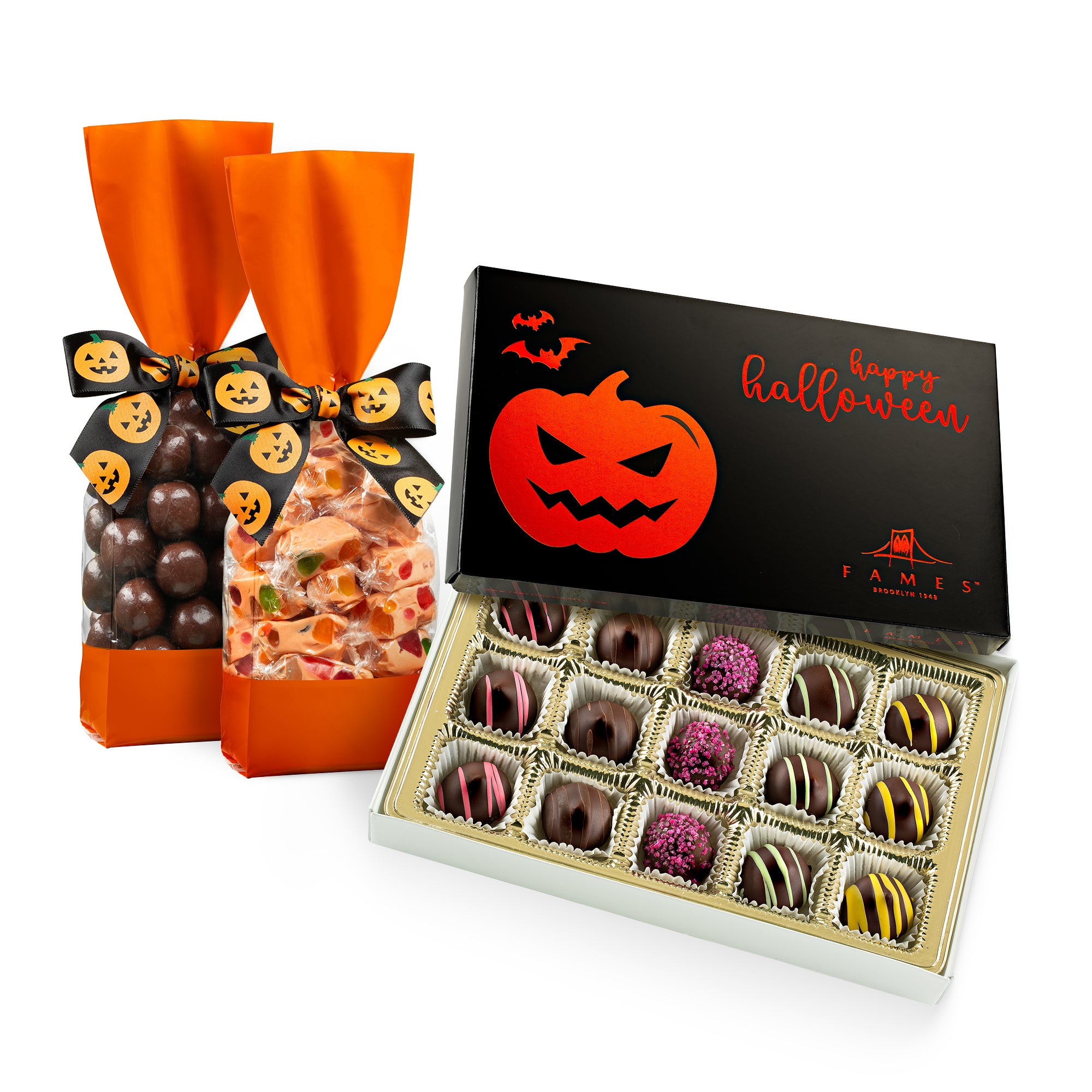 Delicious Halloween Gift Set: Luxe Chocolates & Spooky-Sweet Orange Candy