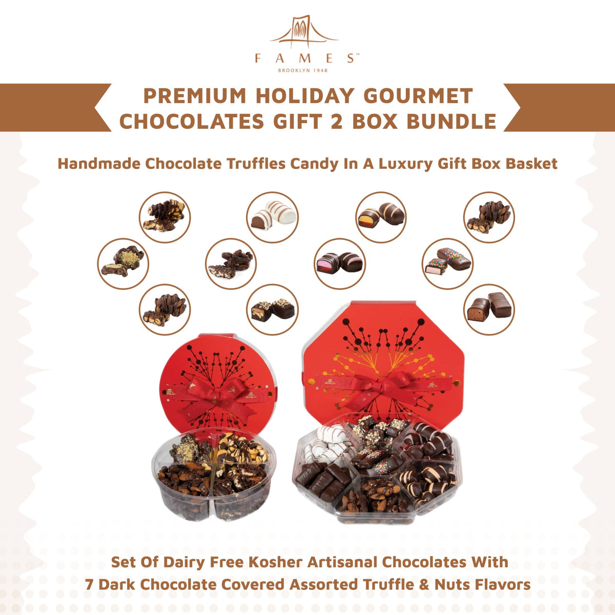 Gourmet Holiday Corporate Chocolates in Elegant Box, Kosher, Dairy Free.
