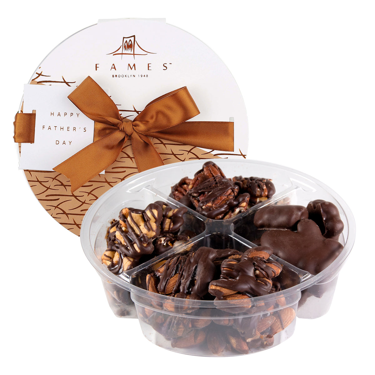 Chocolate Caramel Nut Clusters, Dairy Free, Kosher.  Fames Chocolate