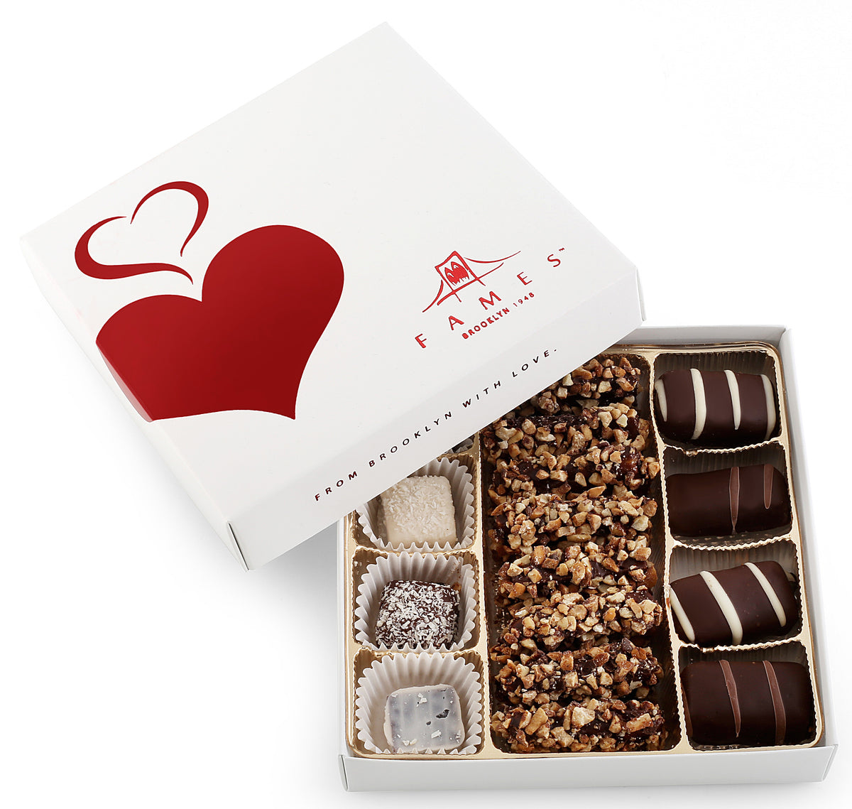 Valentine's Day Chocolate Gift Box - Gourmet  Chocolates That Everyone Loves - Kosher, Dairy Free.  Fames Chocolate