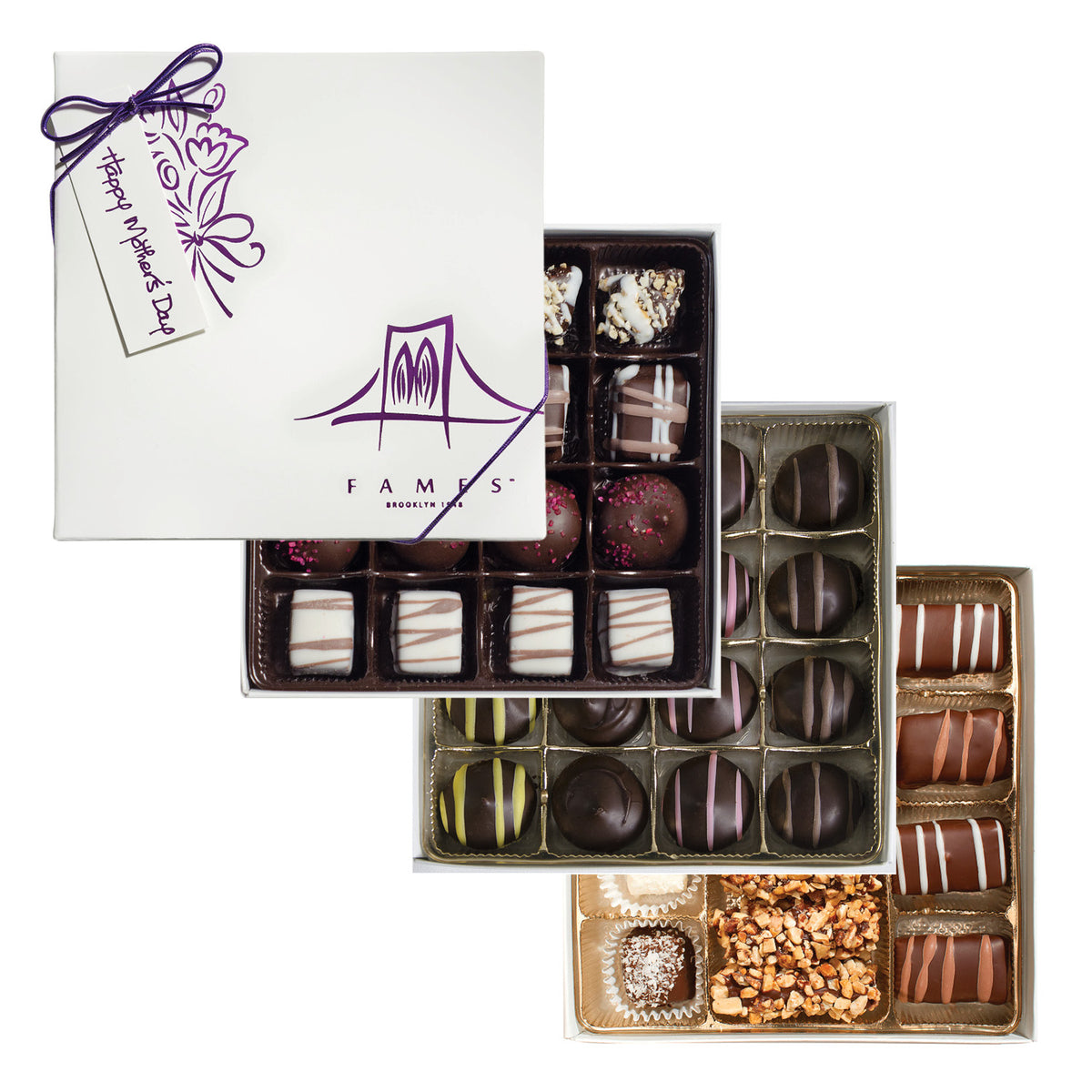 MOTHER'S DAY CANDY CHOCOLATE BOXES, Kosher Dairy Free. (47 Pc)  Fames Chocolate