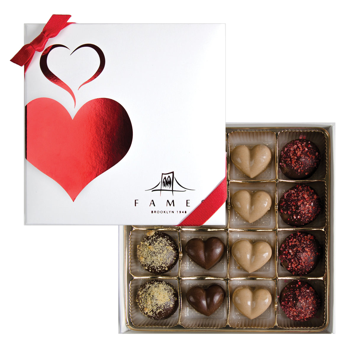 Valentine’s Day Chocolate Heart Gift Box, Handcrafted Chocolate Truffles, Kosher Dairy free.  Fames Chocolate